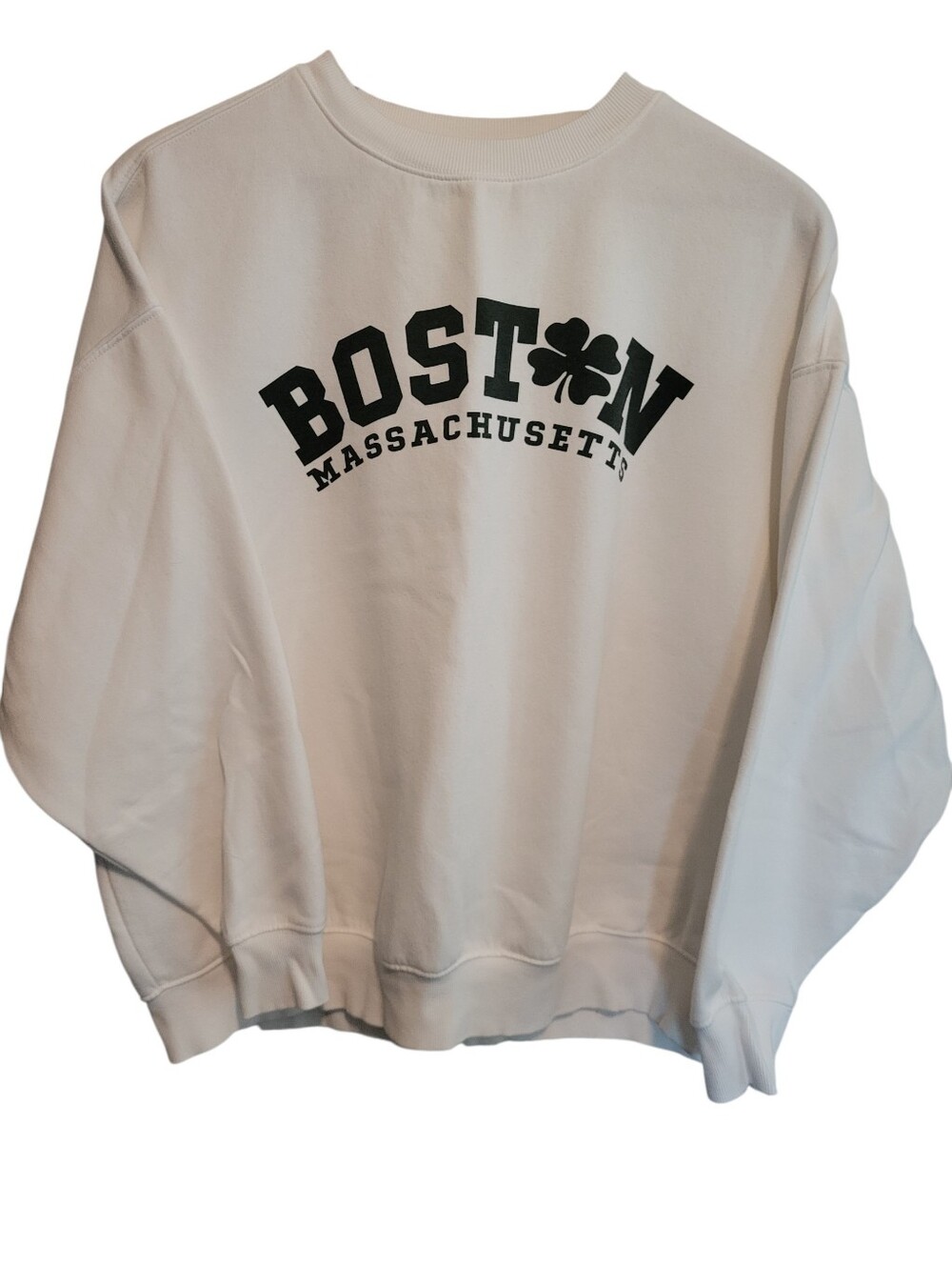 Primark Womens Boston Massachusetts White Oversized Crewneck Sweatshirt White S